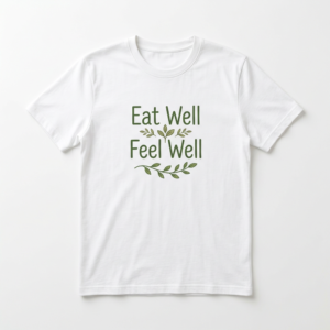 Eat Well Feel Well T-Shirt – actual product photo