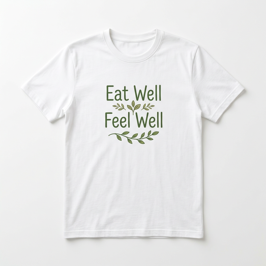 Eat Well Feel Well T-Shirt – actual product photo