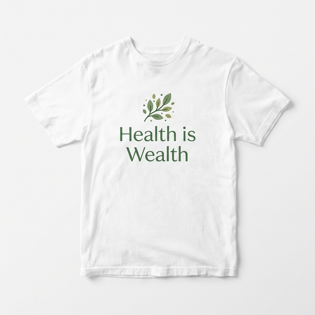 Health is Wealth T-Shirt – actual product photo